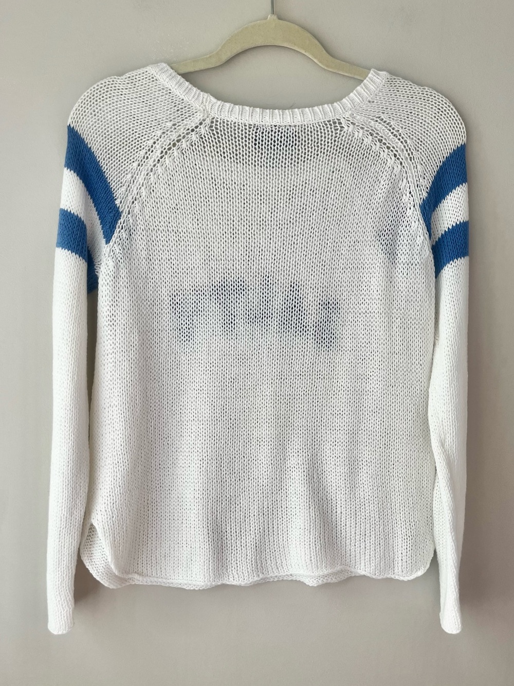 Wooden Ships Blue and White Salty Raglan Sweater Open Weave X/S - Picture 3 of 6
